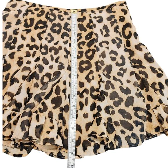 Dress Form Leopard Print Chiffon Mini Skirt Ruffle Hem Brown Womens Size Small - Picture 7 of 9
